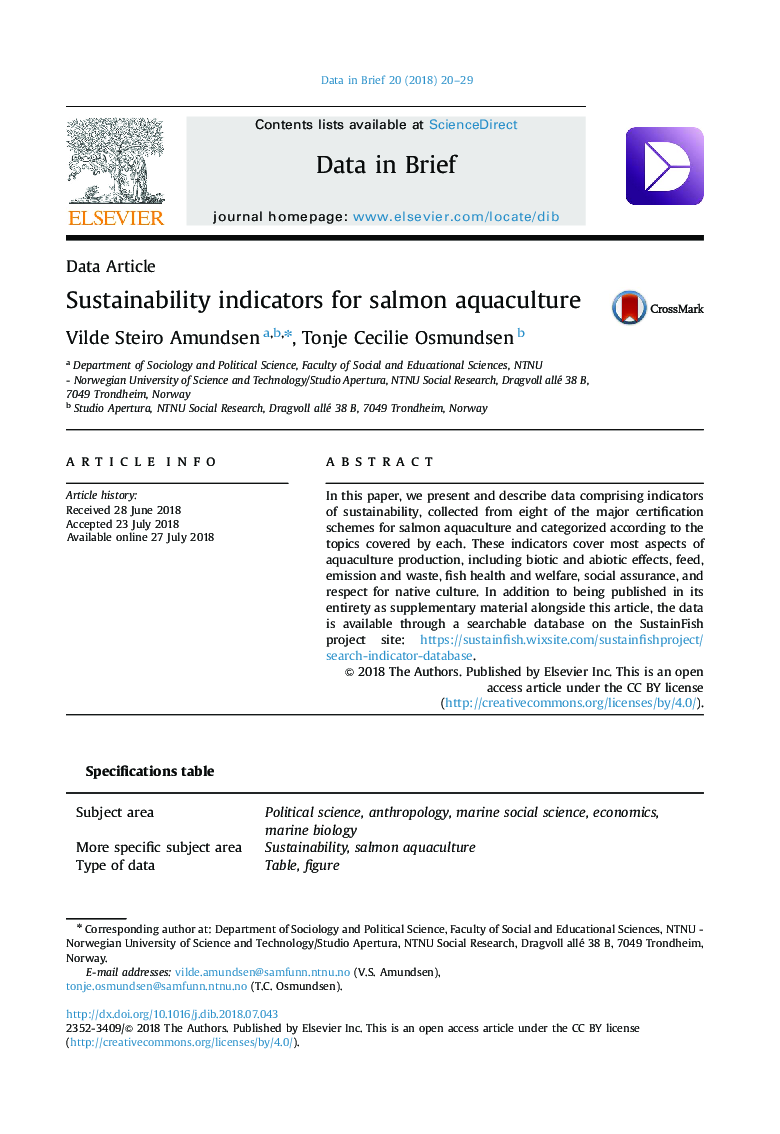 Sustainability indicators for salmon aquaculture