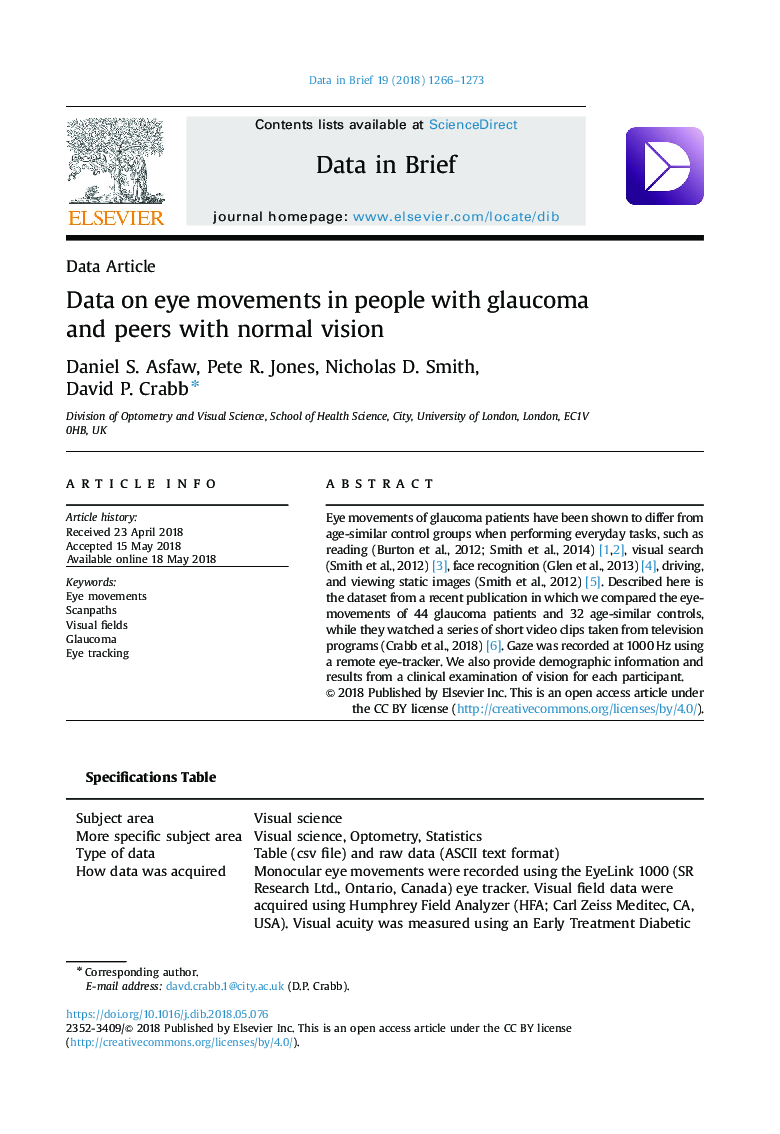 Data on eye movements in people with glaucoma and peers with normal vision