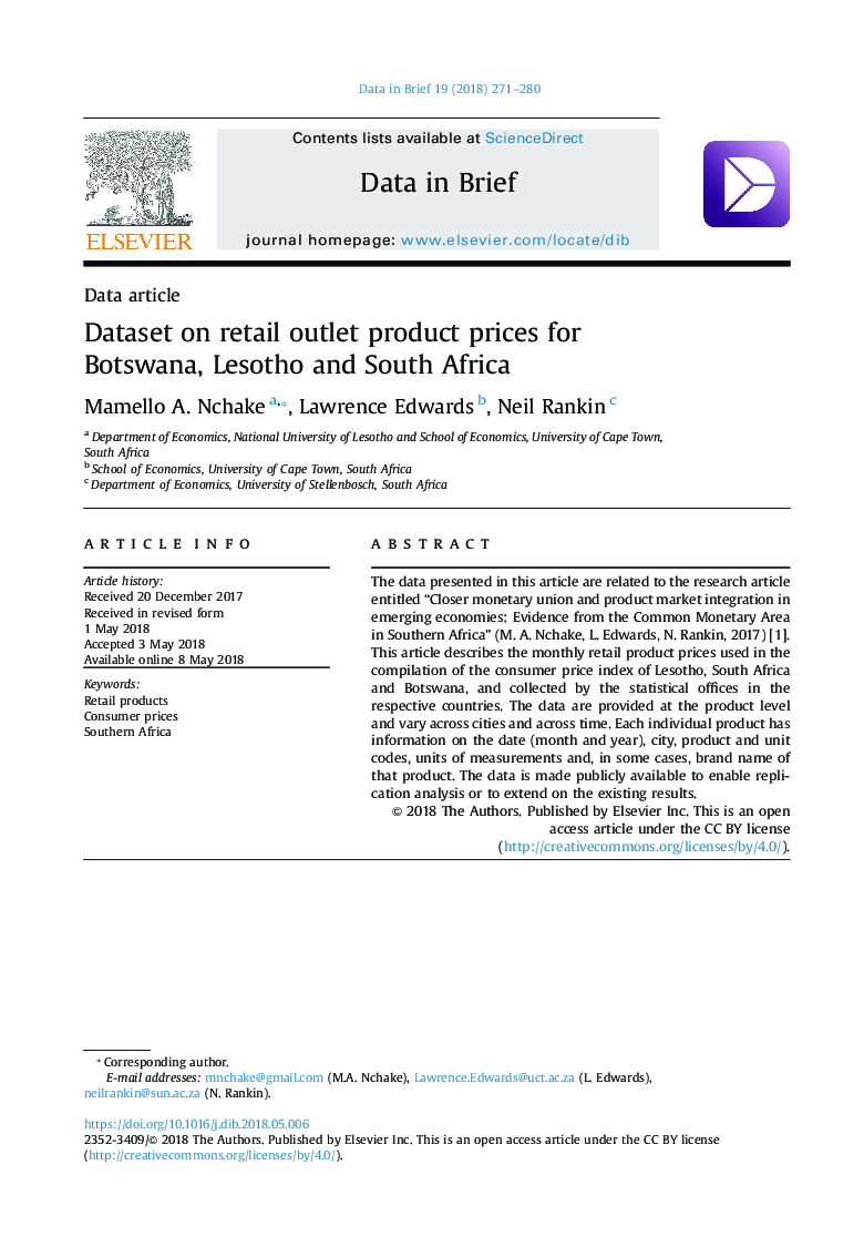 Dataset on retail outlet product prices for Botswana, Lesotho and South Africa