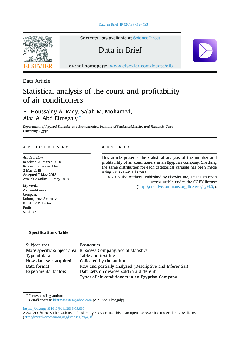 Statistical analysis of the count and profitability of air conditioners