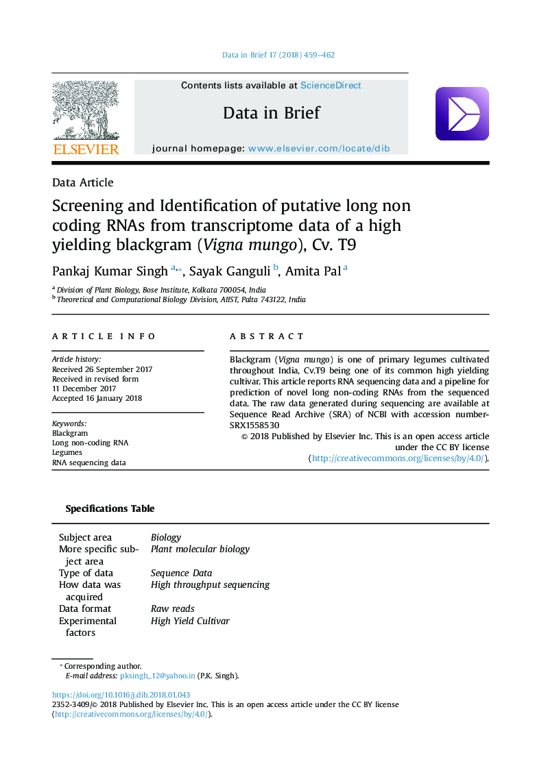 Screening and Identification of putative long non coding RNAs from transcriptome data of a high yielding blackgram (Vigna mungo), Cv. T9