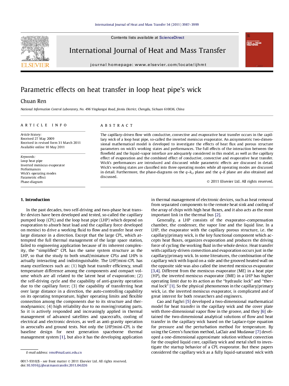 Parametric effects on heat transfer in loop heat pipe’s wick