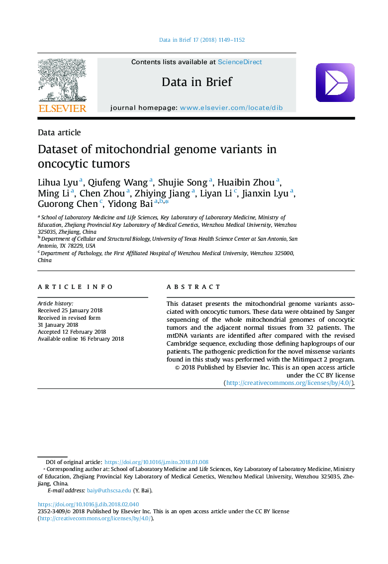 Dataset of mitochondrial genome variants in oncocytic tumors