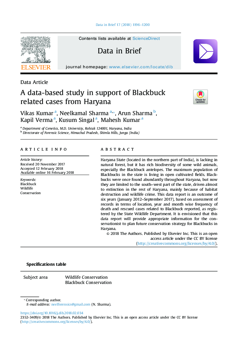 A data-based study in support of Blackbuck related cases from Haryana