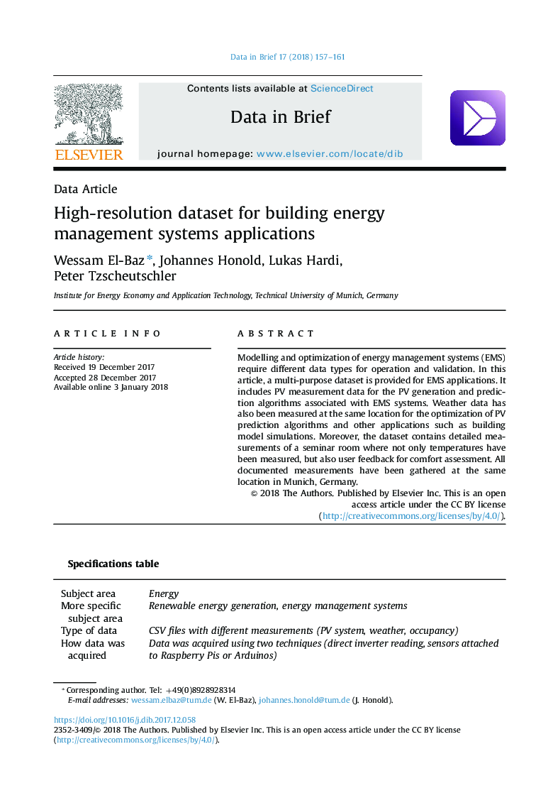 مجموعه داده های با وضوح بالا برای برنامه های کاربردی سیستم های مدیریت انرژی 