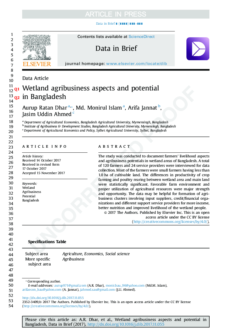 Wetland agribusiness aspects and potential in Bangladesh