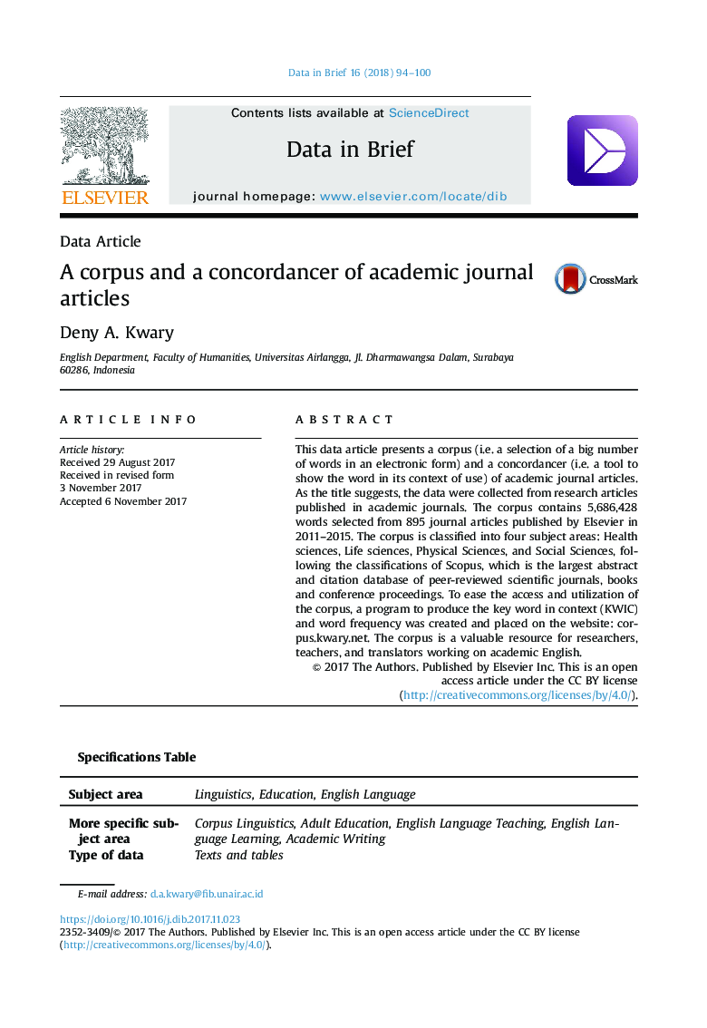 A corpus and a concordancer of academic journal articles