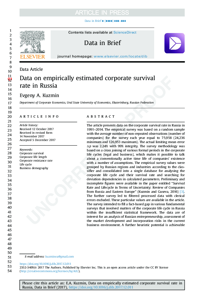 Data on empirically estimated corporate survival rate in Russia