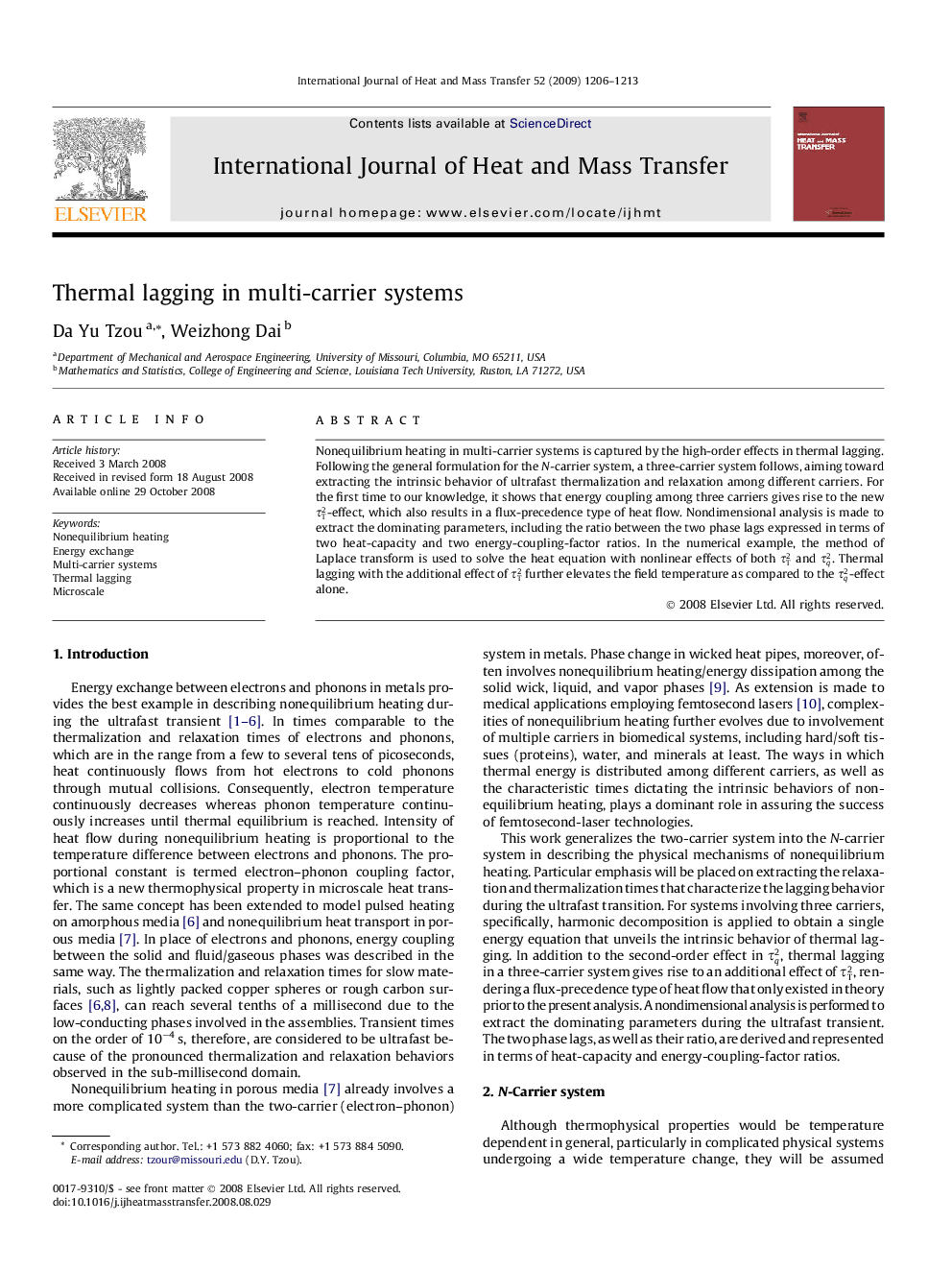 Thermal lagging in multi-carrier systems