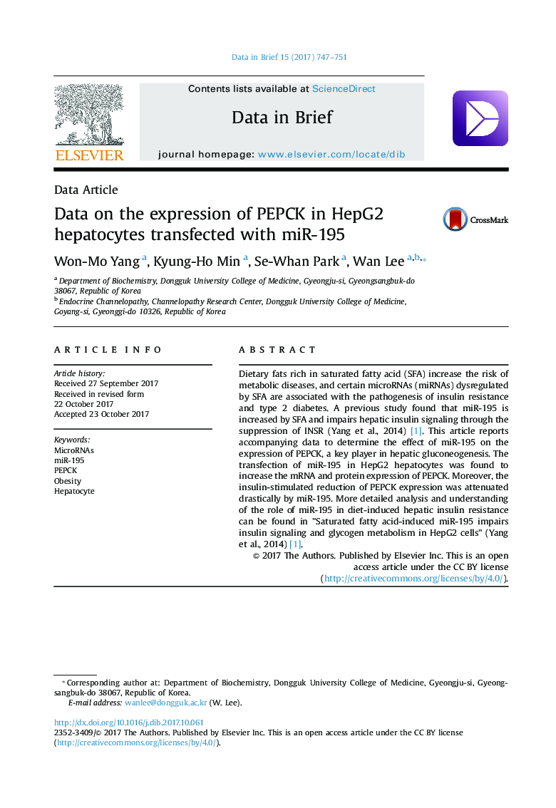 Data on the expression of PEPCK in HepG2 hepatocytes transfected with miR-195
