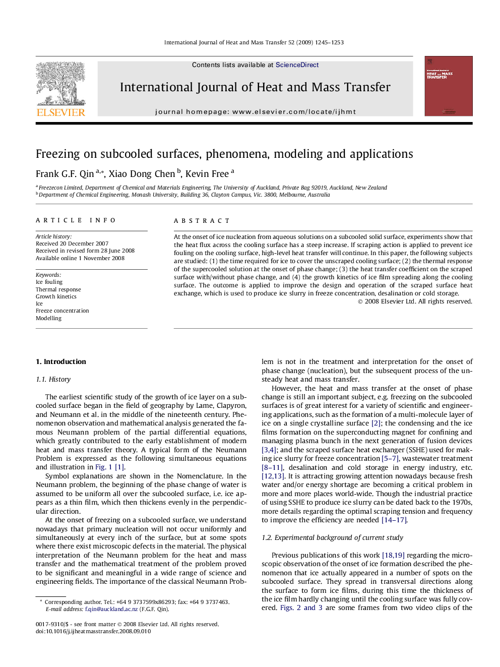 Freezing on subcooled surfaces, phenomena, modeling and applications