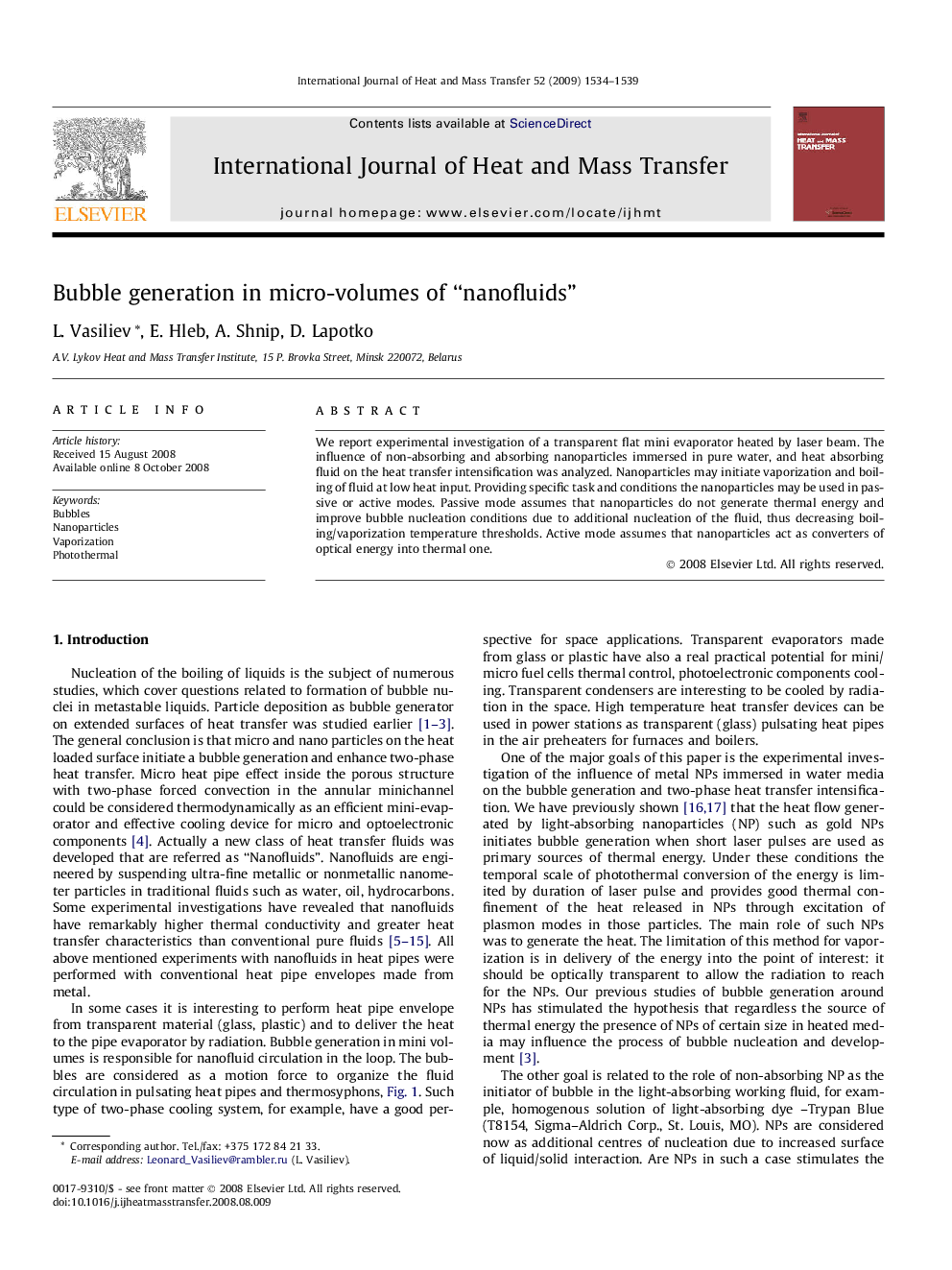 Bubble generation in micro-volumes of “nanofluids”