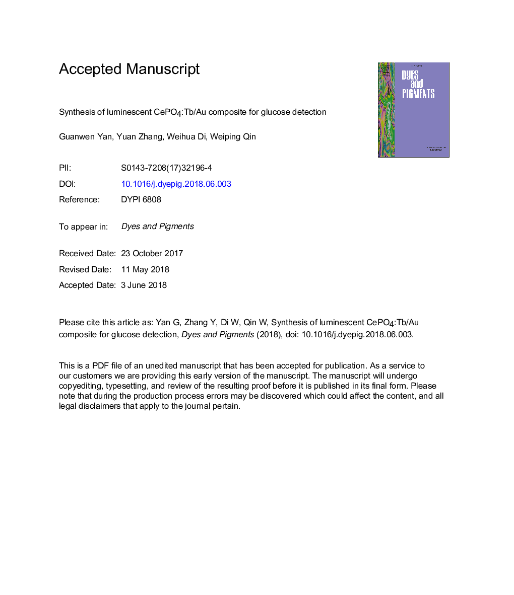 Synthesis of luminescent CePO4:Tb/Au composite for glucose detection