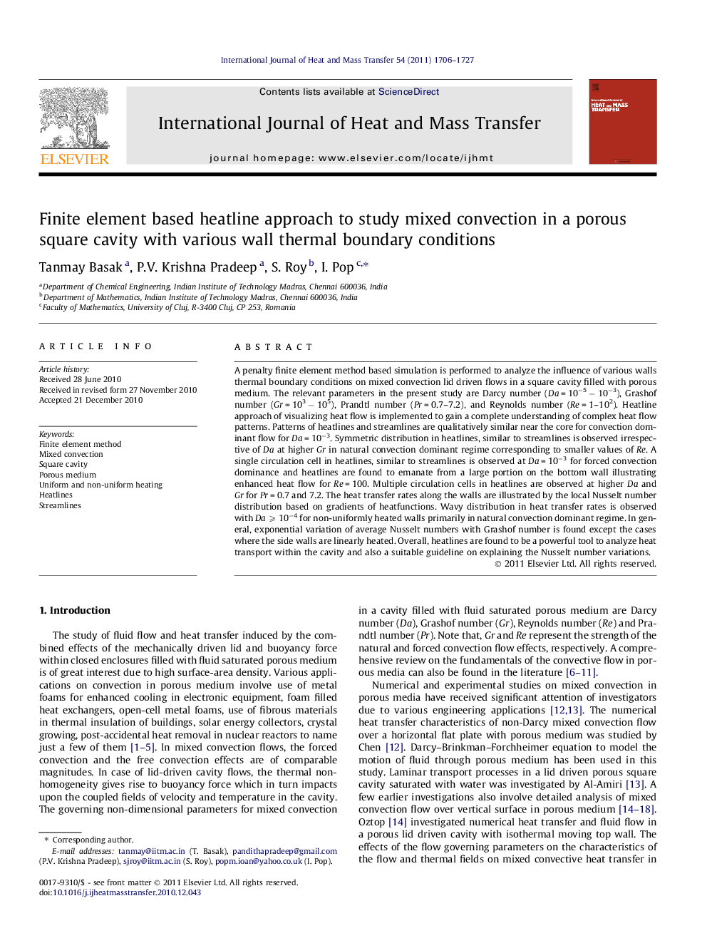 Finite element based heatline approach to study mixed convection in a porous square cavity with various wall thermal boundary conditions