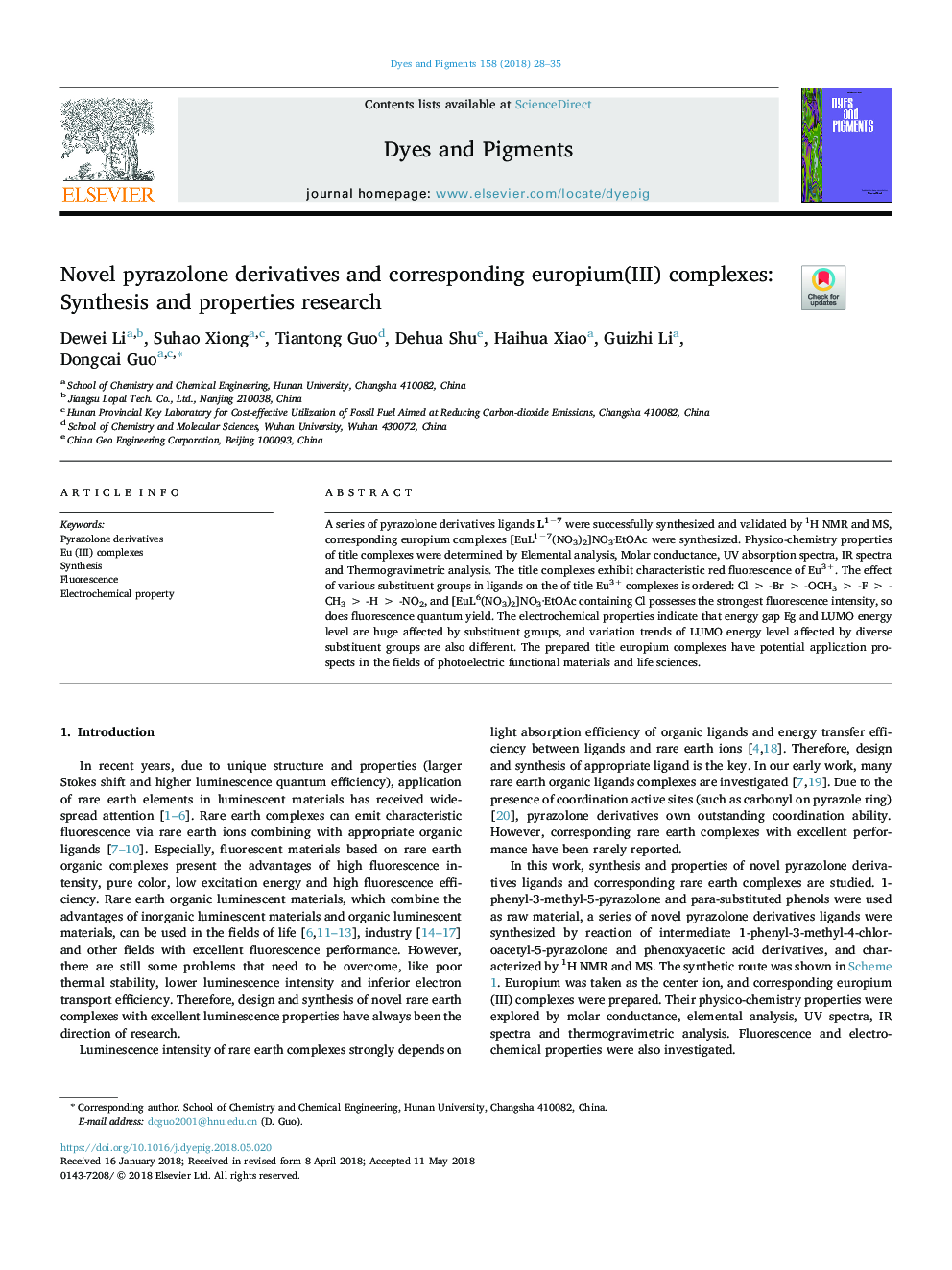 Novel pyrazolone derivatives and corresponding europium(III) complexes: Synthesis and properties research