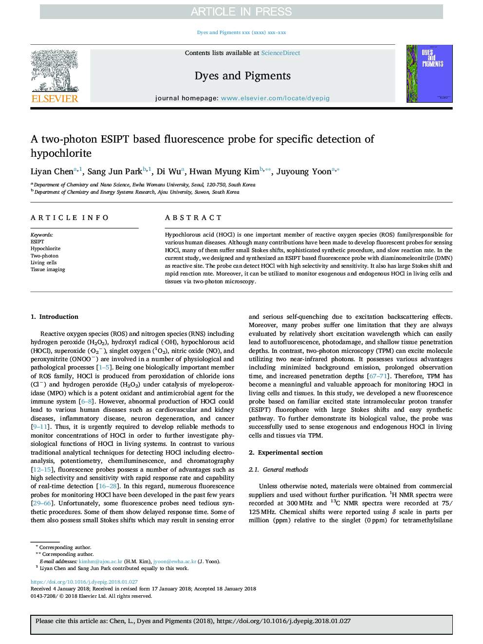 A two-photon ESIPT based fluorescence probe for specific detection of hypochlorite