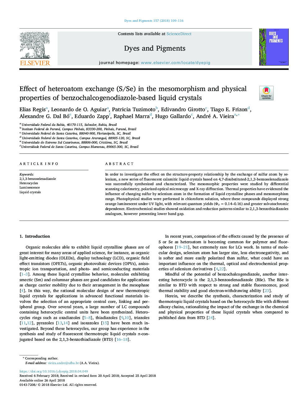 Effect of heteroatom exchange (S/Se) in the mesomorphism and physical properties of benzochalcogenodiazole-based liquid crystals