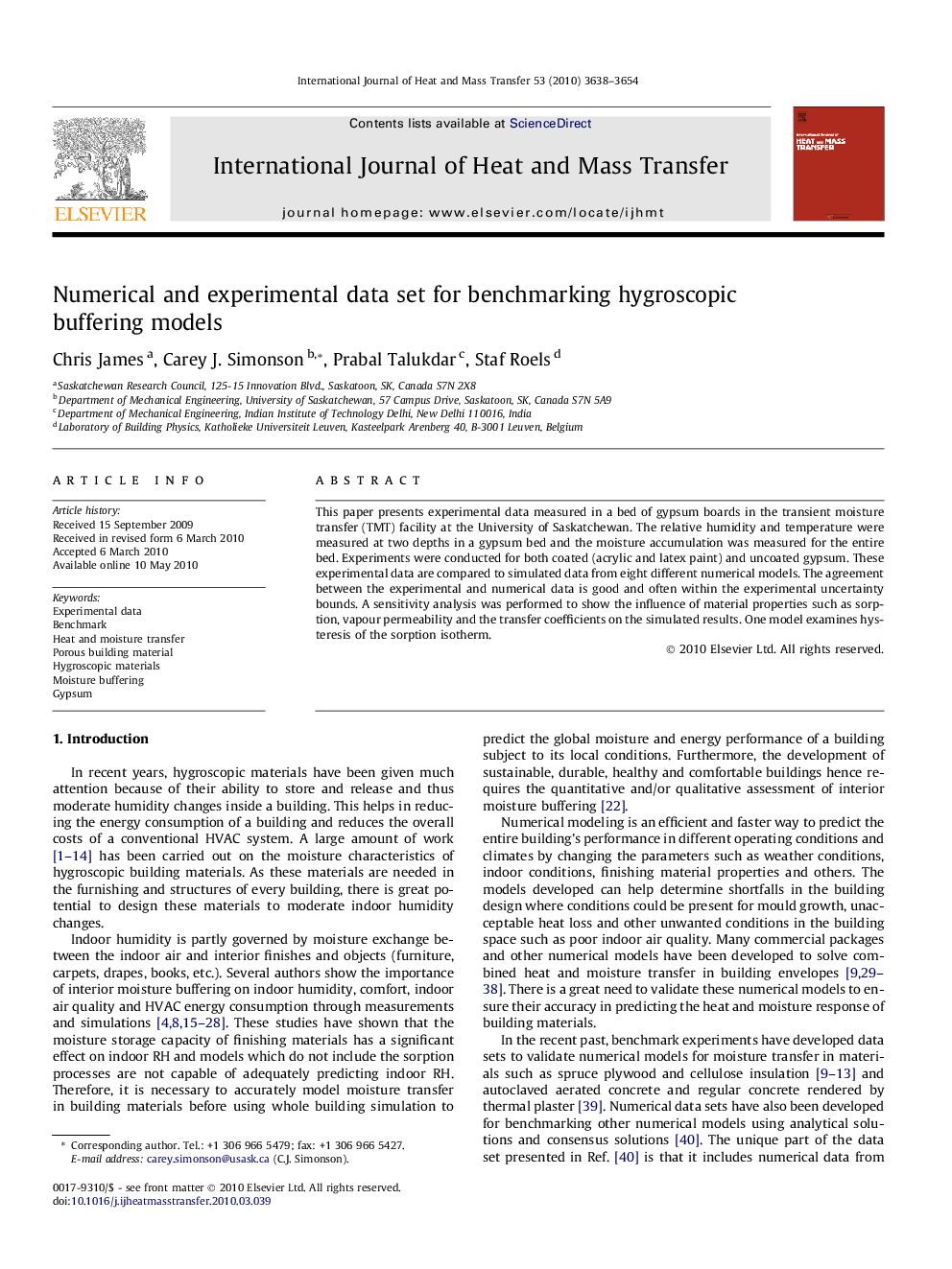 Numerical and experimental data set for benchmarking hygroscopic buffering models