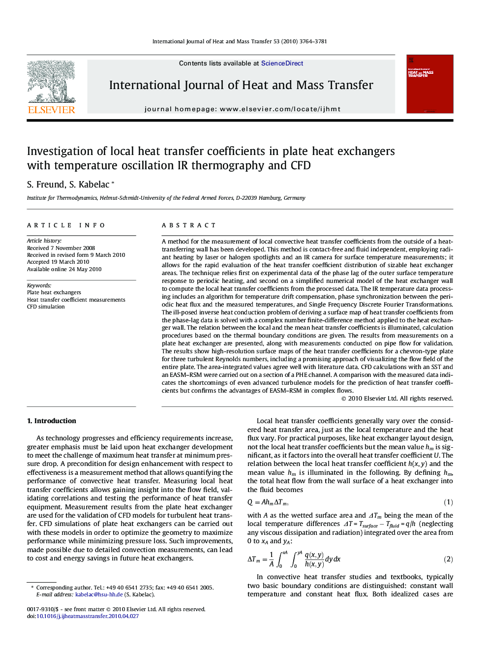 Investigation of local heat transfer coefficients in plate heat exchangers with temperature oscillation IR thermography and CFD