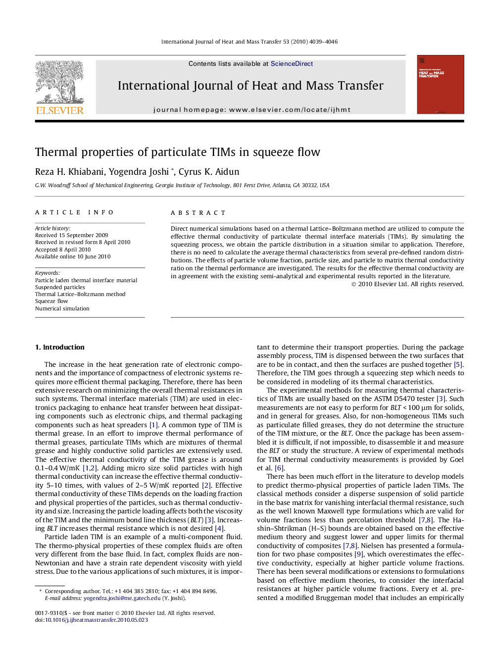 Thermal properties of particulate TIMs in squeeze flow