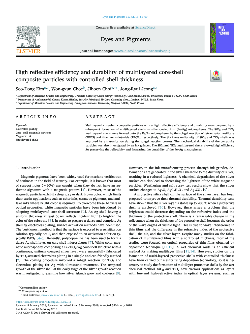 High reflective efficiency and durability of multilayered core-shell composite particles with controlled shell thickness