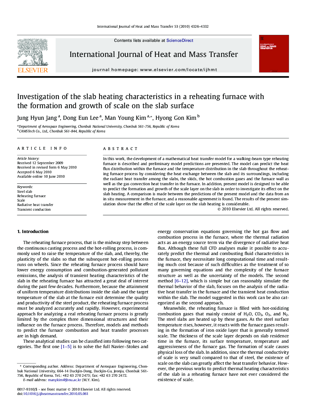 Investigation of the slab heating characteristics in a reheating furnace with the formation and growth of scale on the slab surface