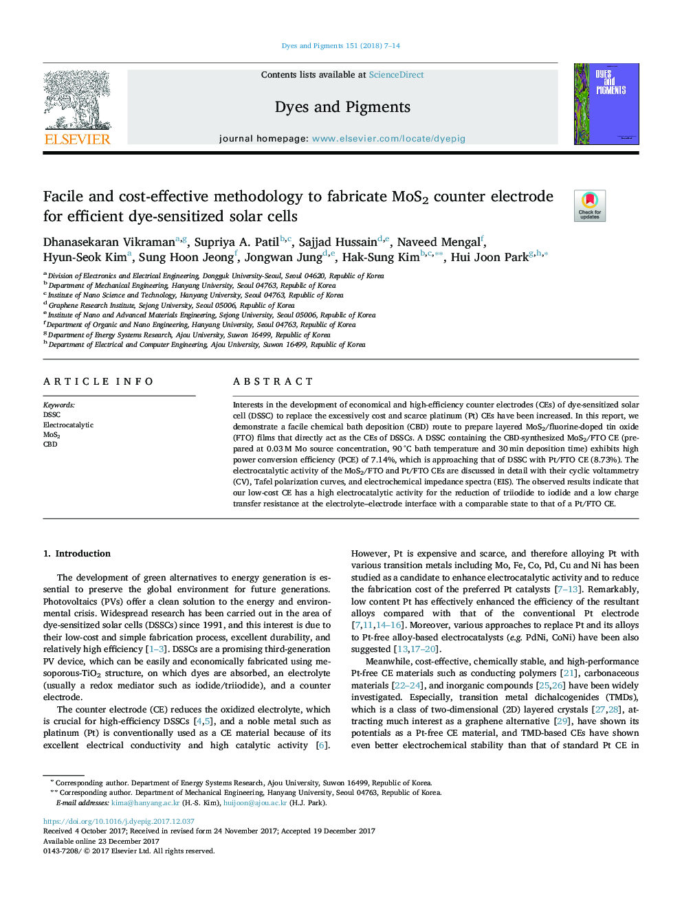 Facile and cost-effective methodology to fabricate MoS2 counter electrode for efficient dye-sensitized solar cells