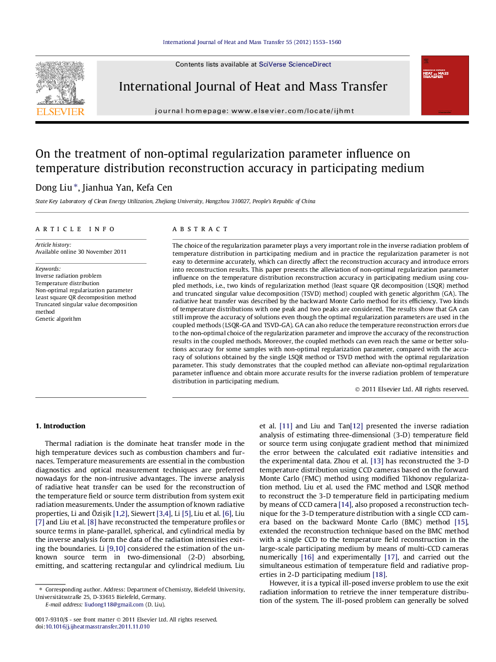 On the treatment of non-optimal regularization parameter influence on temperature distribution reconstruction accuracy in participating medium