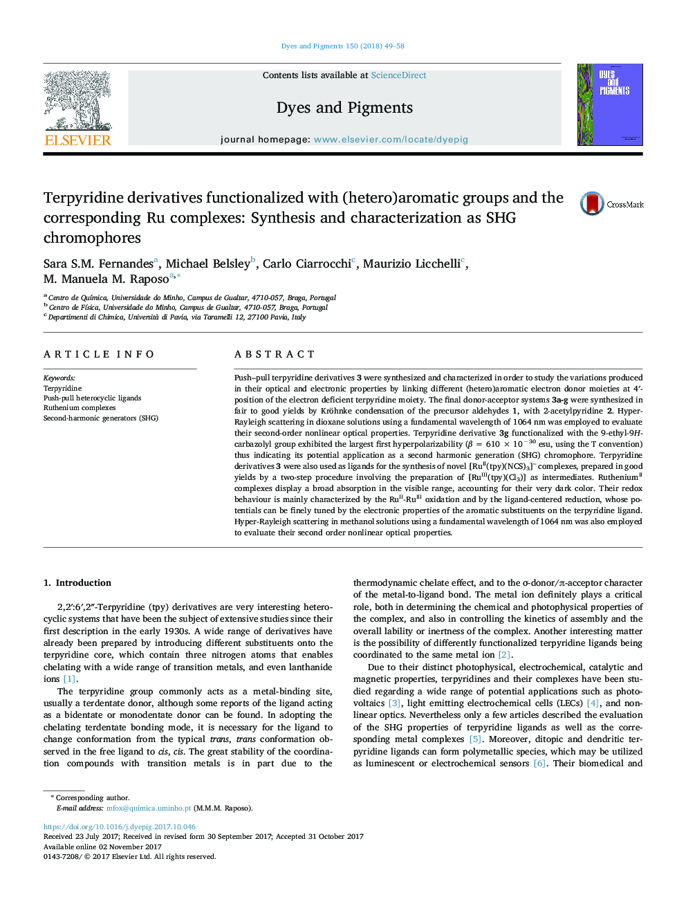 Terpyridine derivatives functionalized with (hetero)aromatic groups and the corresponding Ru complexes: Synthesis and characterization as SHG chromophores