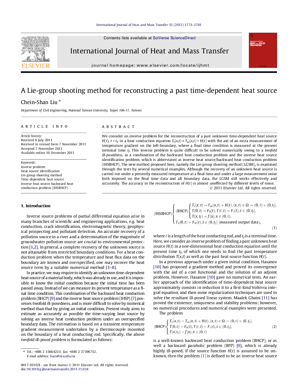 A Lie-group shooting method for reconstructing a past time-dependent heat source