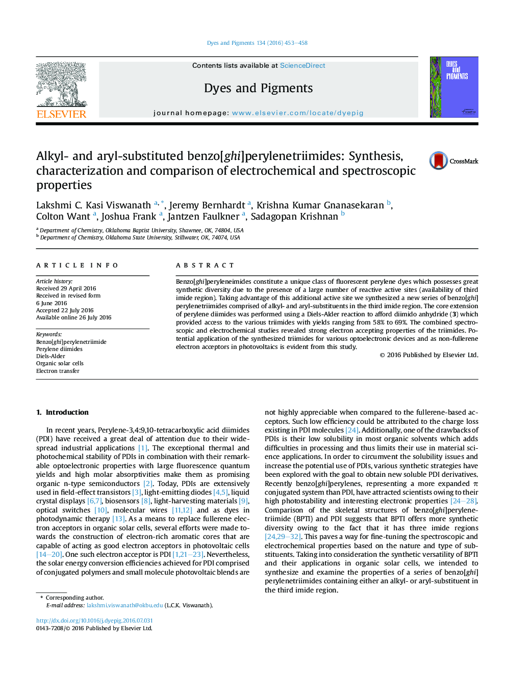 Alkyl- and aryl-substituted benzo[ghi]perylenetriimides: Synthesis, characterization and comparison of electrochemical and spectroscopic properties