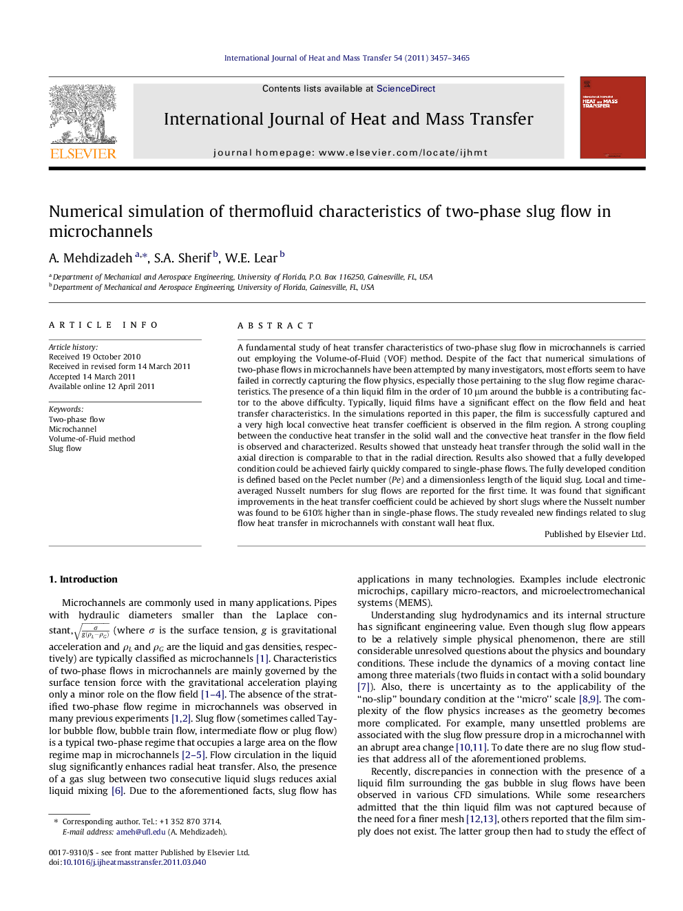 Numerical simulation of thermofluid characteristics of two-phase slug flow in microchannels