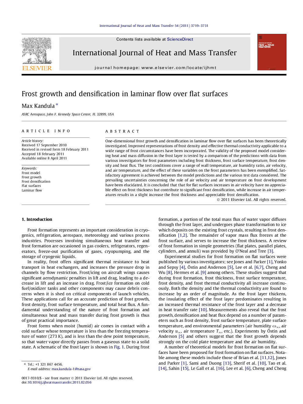 Frost growth and densification in laminar flow over flat surfaces