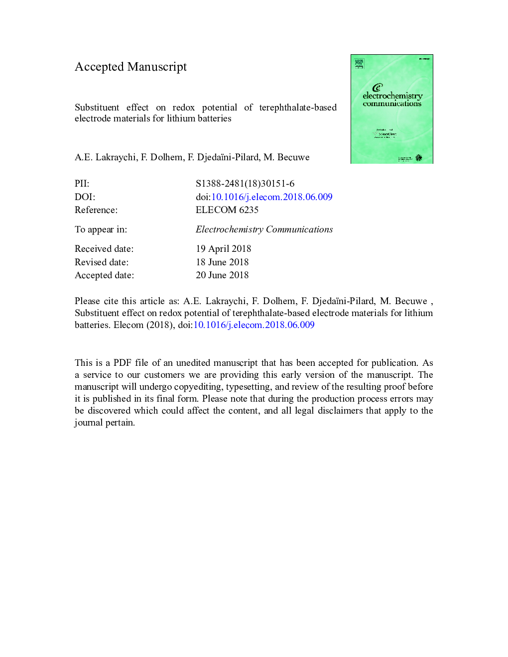 Substituent effect on redox potential of terephthalate-based electrode materials for lithium batteries