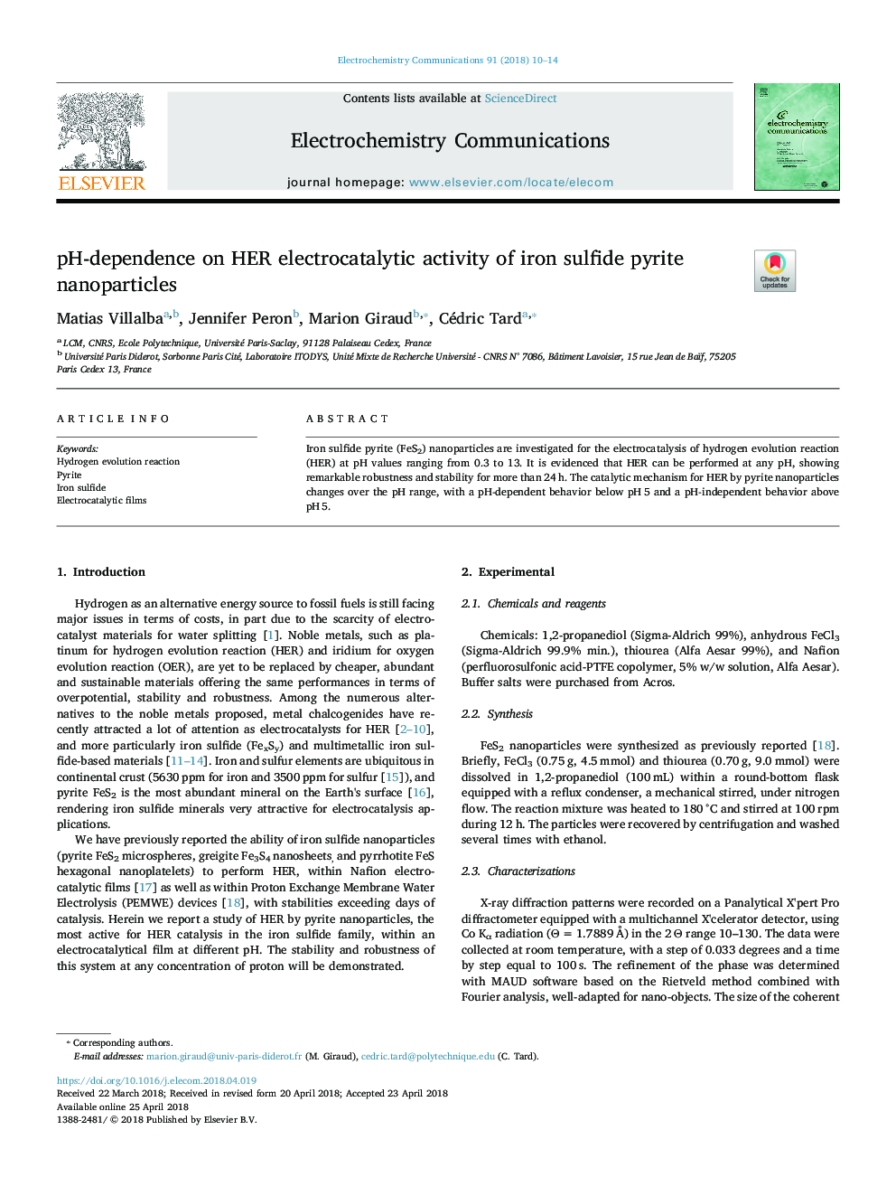 pH-dependence on HER electrocatalytic activity of iron sulfide pyrite nanoparticles