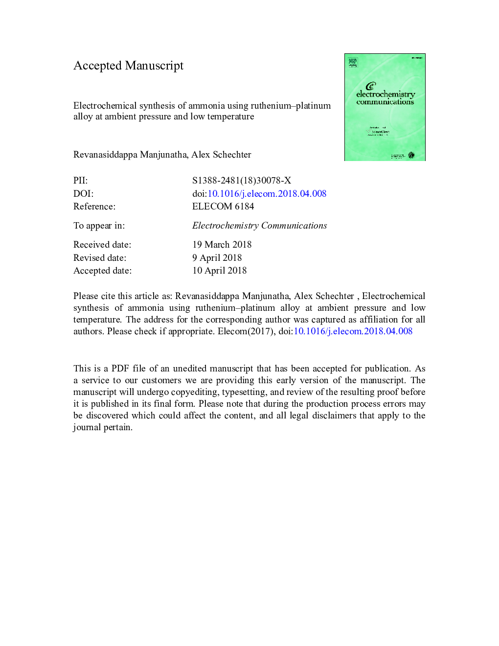 Electrochemical synthesis of ammonia using ruthenium-platinum alloy at ambient pressure and low temperature