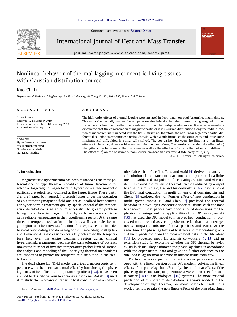 Nonlinear behavior of thermal lagging in concentric living tissues with Gaussian distribution source