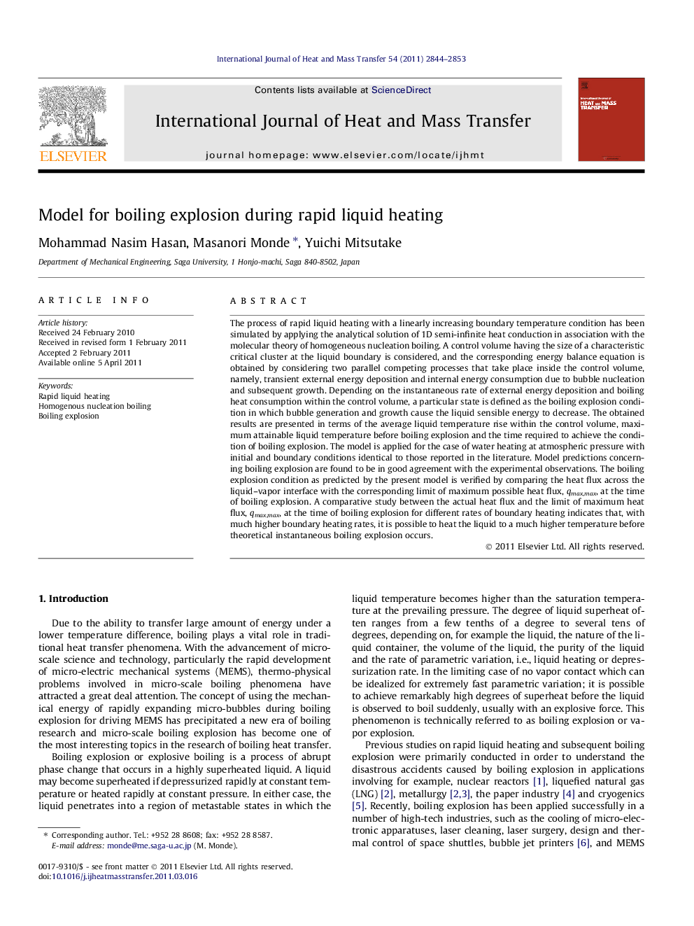 Model for boiling explosion during rapid liquid heating