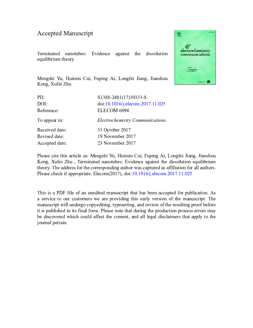 Terminated nanotubes: Evidence against the dissolution equilibrium theory