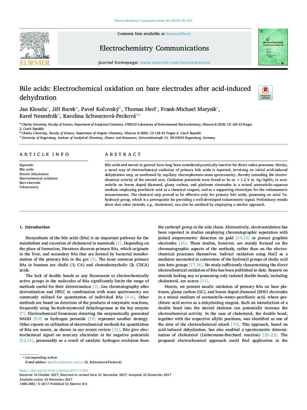 Bile acids: Electrochemical oxidation on bare electrodes after acid-induced dehydration