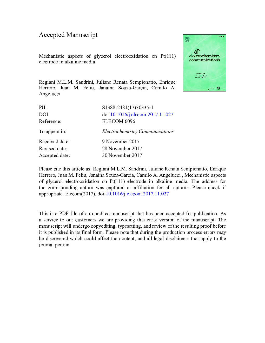 Mechanistic aspects of glycerol electrooxidation on Pt(111) electrode in alkaline media