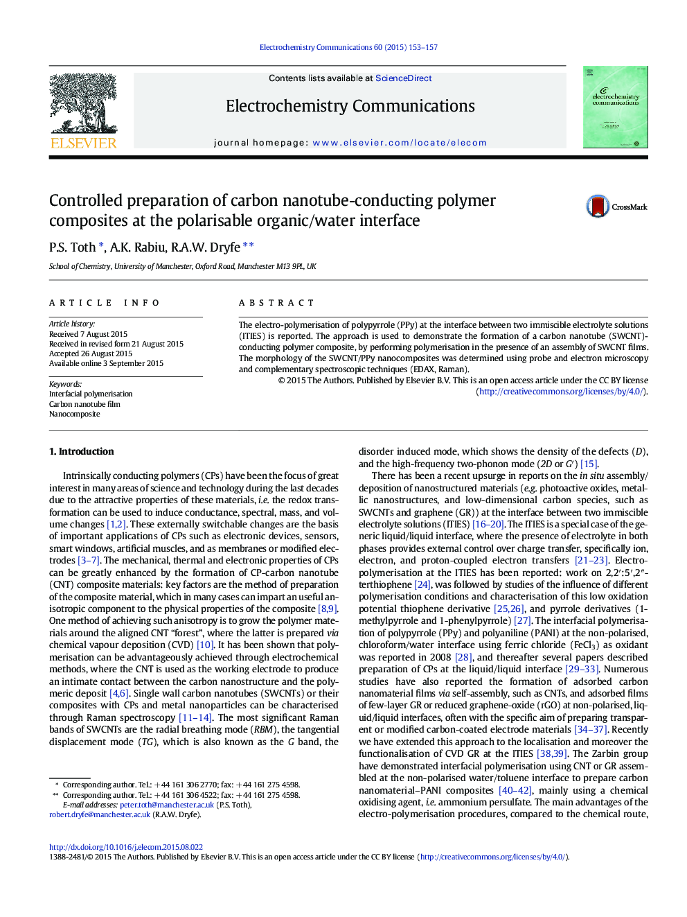 Controlled preparation of carbon nanotube-conducting polymer composites at the polarisable organic/water interface