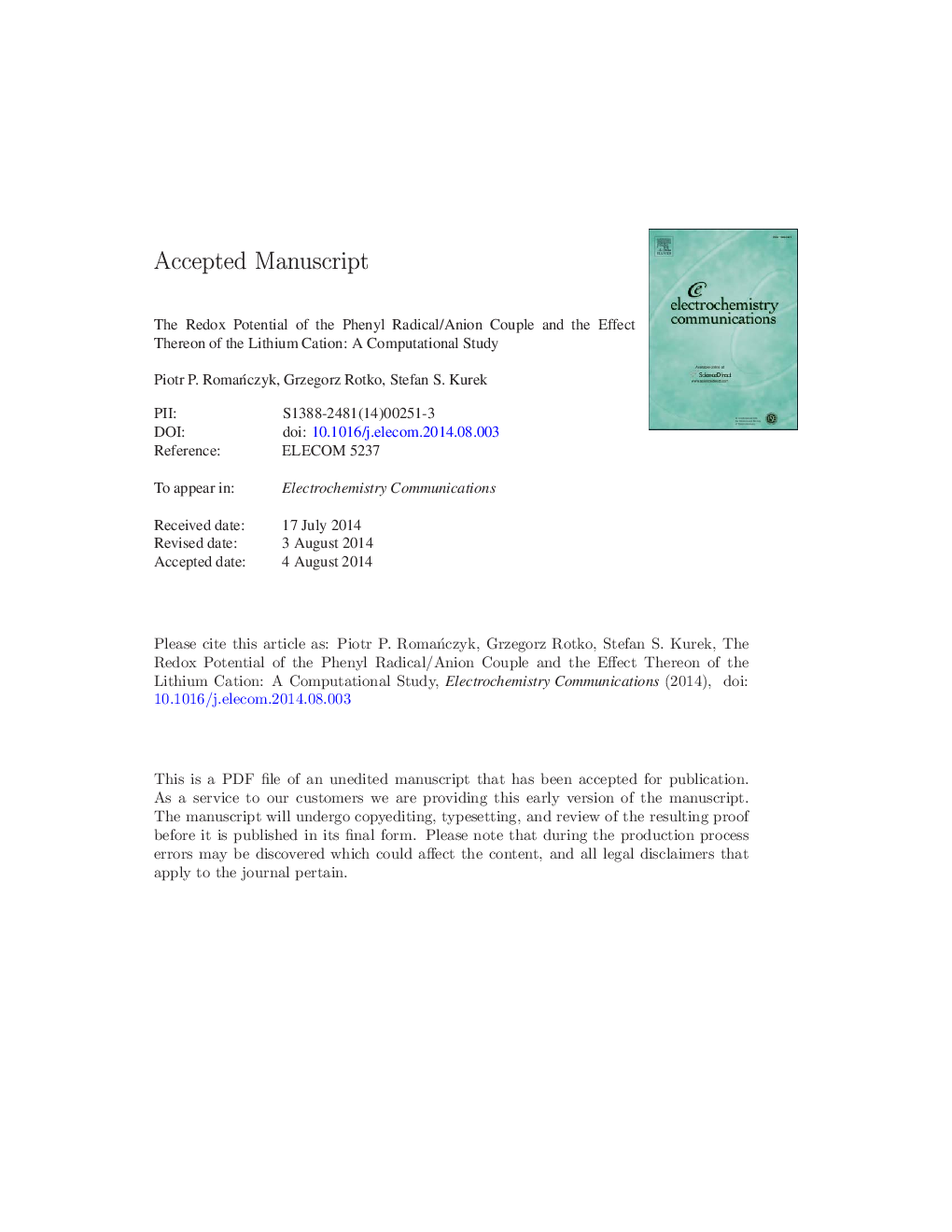 The redox potential of the phenyl radical/anion couple and the effect thereon of the lithium cation: A computational study