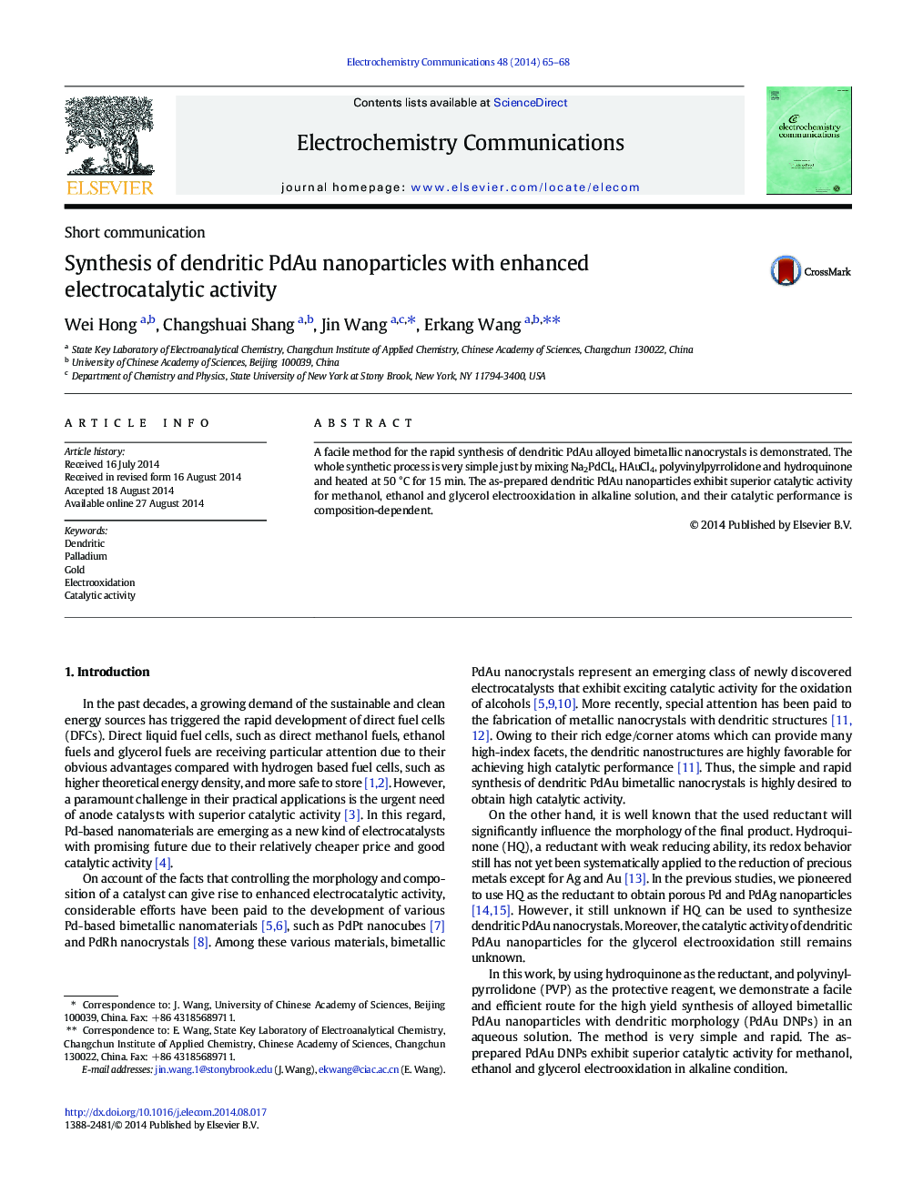 Synthesis of dendritic PdAu nanoparticles with enhanced electrocatalytic activity