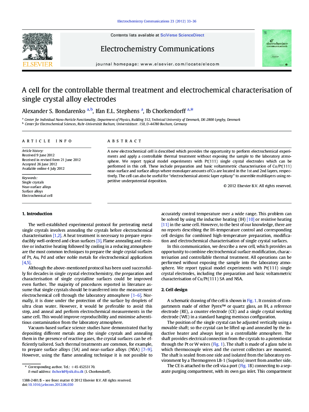 A cell for the controllable thermal treatment and electrochemical characterisation of single crystal alloy electrodes