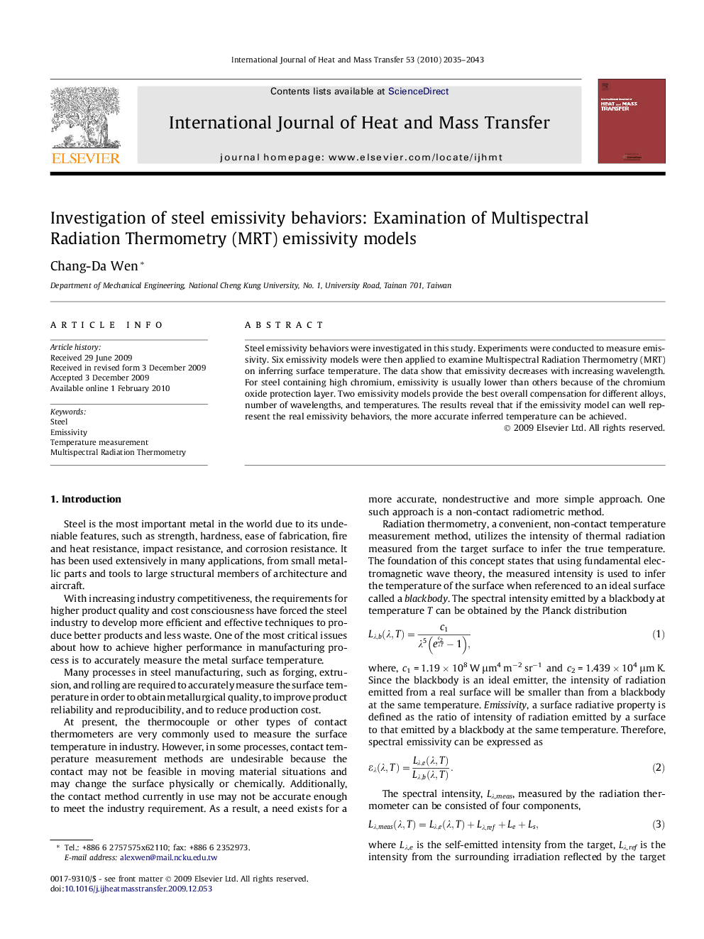 Investigation of steel emissivity behaviors: Examination of Multispectral Radiation Thermometry (MRT) emissivity models