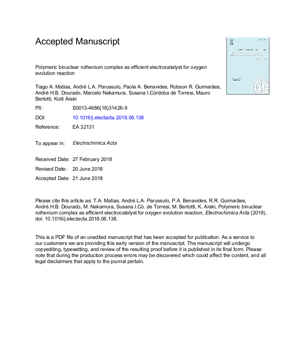 Polymeric binuclear ruthenium complex as efficient electrocatalyst for oxygen evolution reaction