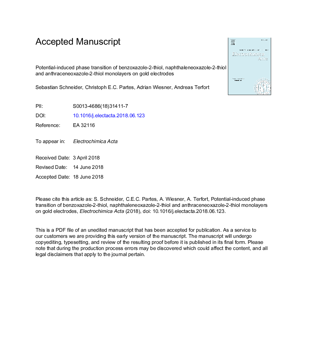 انتقال فاز ناشی از پتانسیل بنزوکسازول 2-تیئول، نفتالینواکسازول-2-تیئول و یکپارچه آنتراکنواکسازول-2-تیئول بر روی الکترودهای طلا 