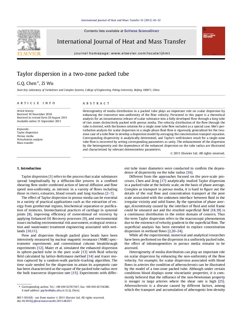 Taylor dispersion in a two-zone packed tube