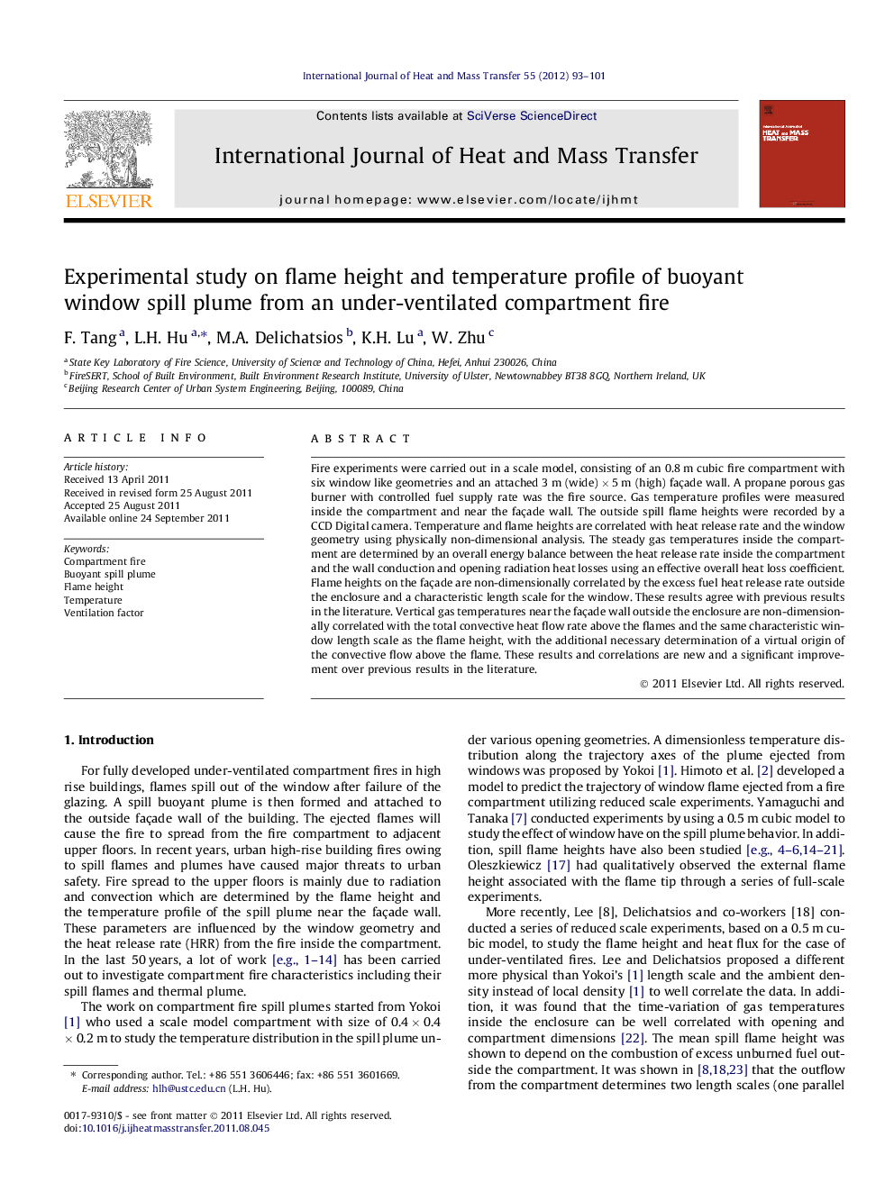 Experimental study on flame height and temperature profile of buoyant window spill plume from an under-ventilated compartment fire